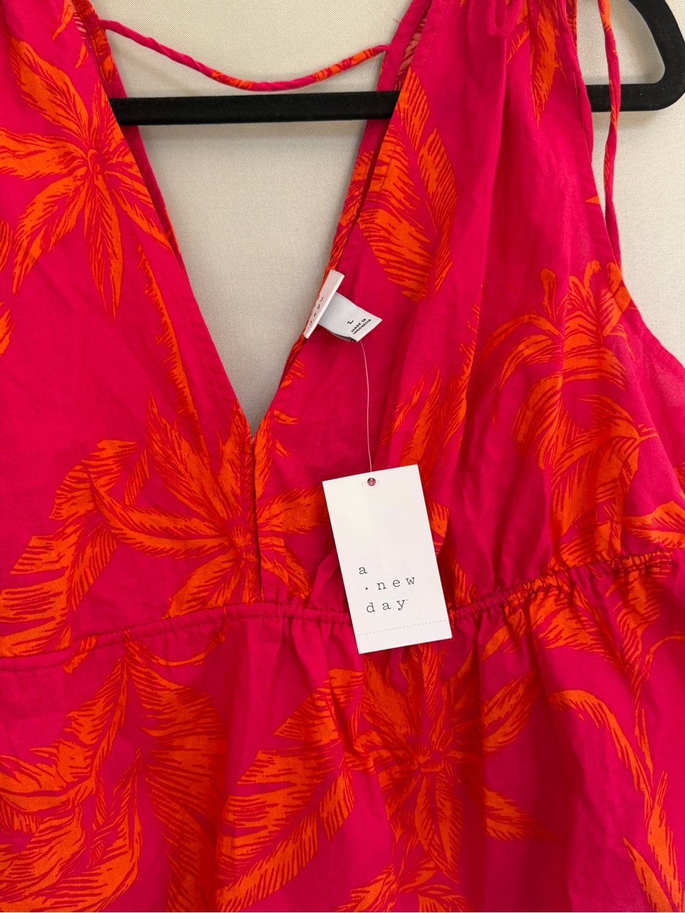 a new day Pink & Orange Tropical Tie-Shoulder V-Neck Peplum Camisole - Picture 4 of 12